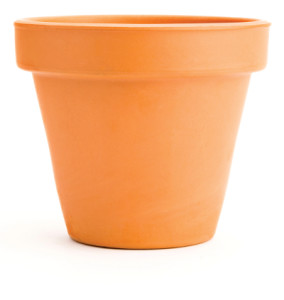 empty clay flower pot over white background